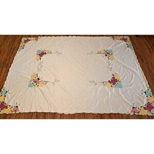 Blossoms & Blooms Tablecloth Applique Flowers Butterfly Cut Out Kohls 82x59